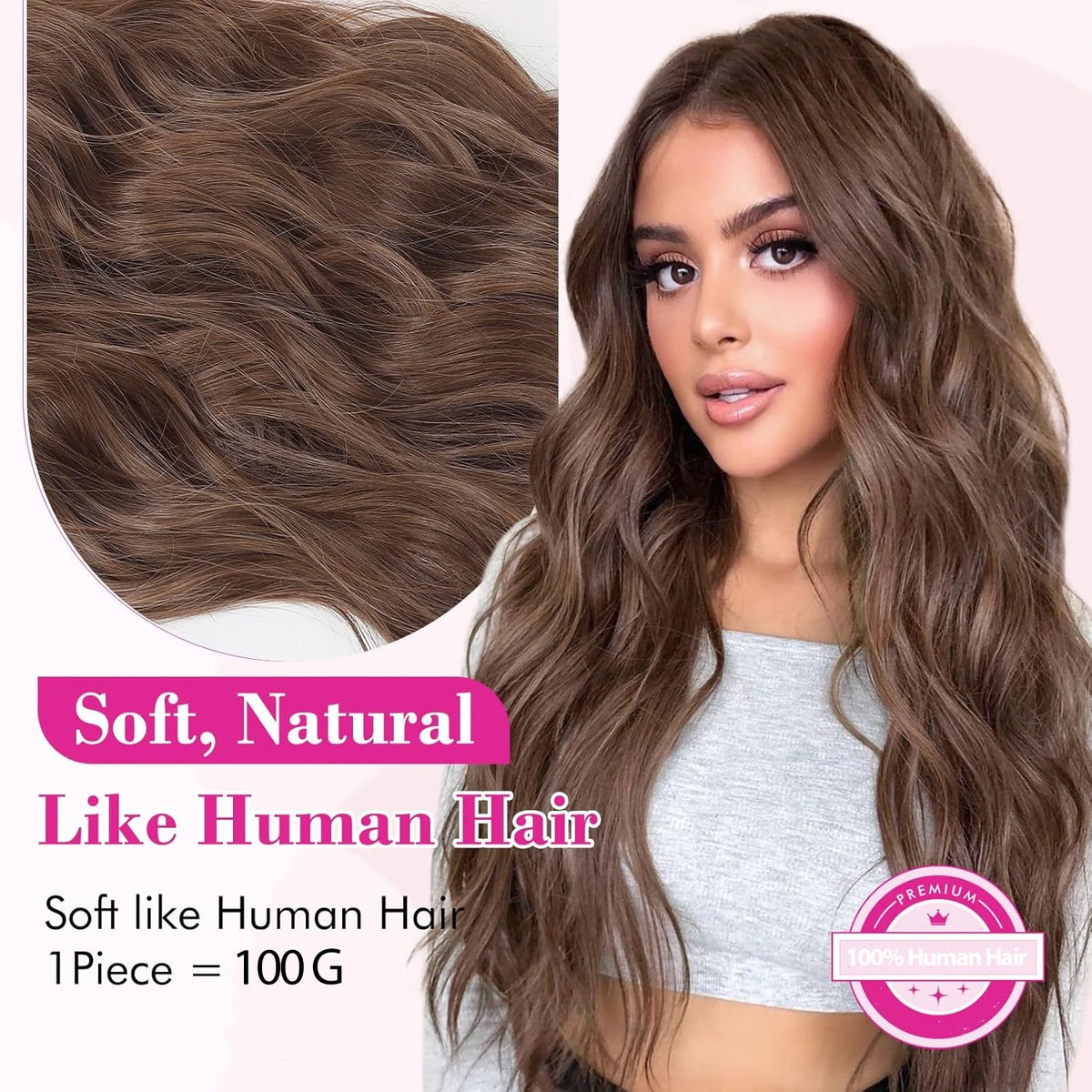 Color Body Wave One Piece Clip In Hair Extensions- 5 Clips -3/4 Full Head Clip In Human Hair Extensions For Women 100% Human Hair