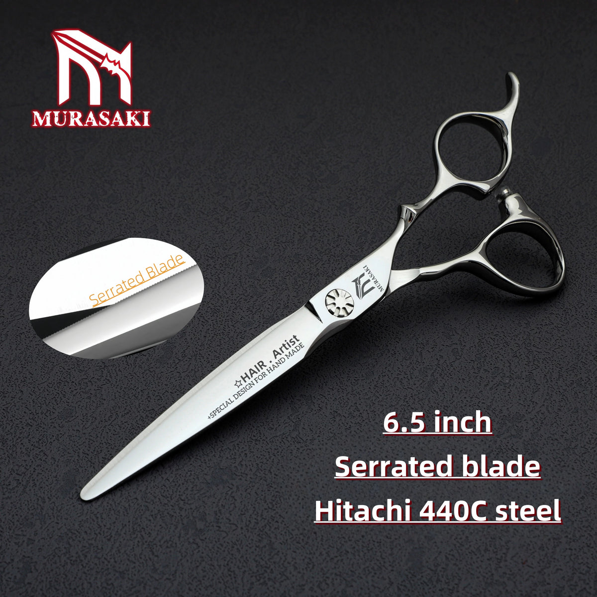 MURASAKI Professional Barber Scissors,6.0 Inch Japanese 440C Steel Hairdressing Scissors,Salon High-Quality Hair Cutting Tools