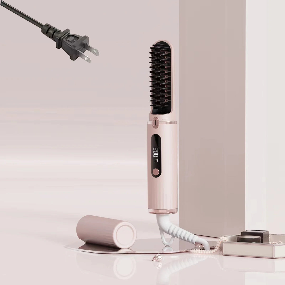 New Hair Straightening Brush 4 Temp Settings,Ceramic Heated Hot Brush Portable Straightener Comb Negative Ion Styling Tool