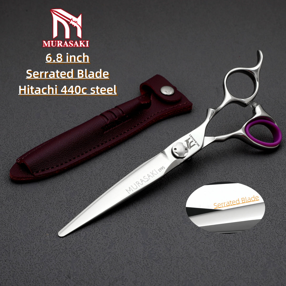 MURASAKI Professional Barber Scissors,6.0 Inch Japanese 440C Steel Hairdressing Scissors,Salon High-Quality Hair Cutting Tools