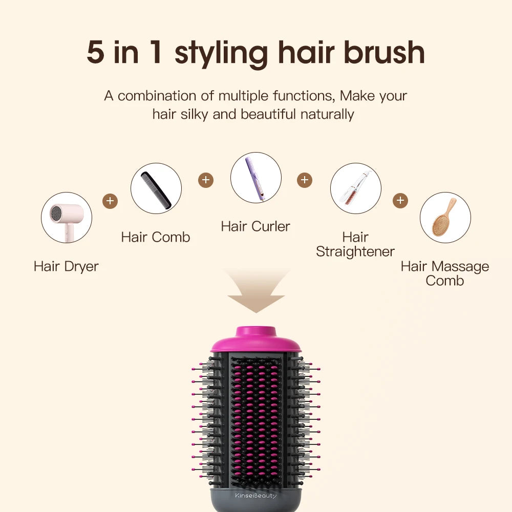 Kinsei Beauty Dryer and Straightening Brush 2 IN 1 Hair Brush Hair Dryer Hot Air Brush Ceramic Anti-ironing Blower Styling Tool