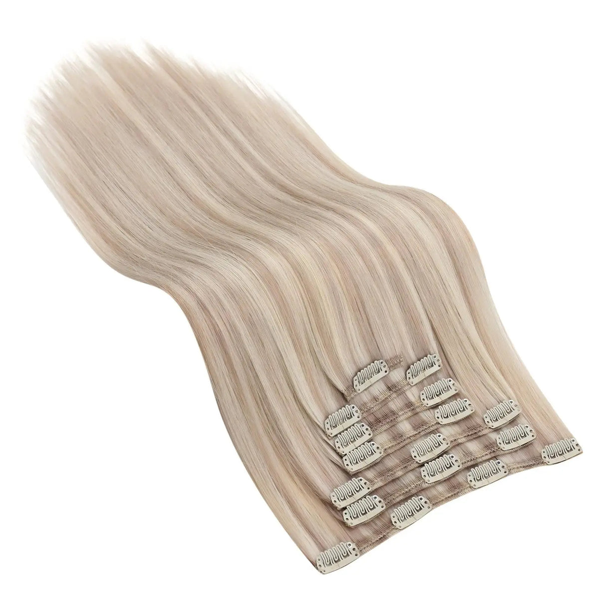 VeSunny Clip in Hair Extensions Human Hair Double Weft Remy Wigs 7pcs Clip on Extensions Dark Brown Blonde 100g Brazilian Hair