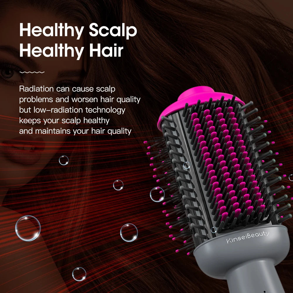 Kinsei Beauty Dryer and Straightening Brush 2 IN 1 Hair Brush Hair Dryer Hot Air Brush Ceramic Anti-ironing Blower Styling Tool