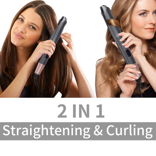 2 in 1 Pro Gold Titanium Flat Iron Twist Hair Curler & Straightener Iron Anti-Frizz For Hair Straightening and Curling/ Styling Tool