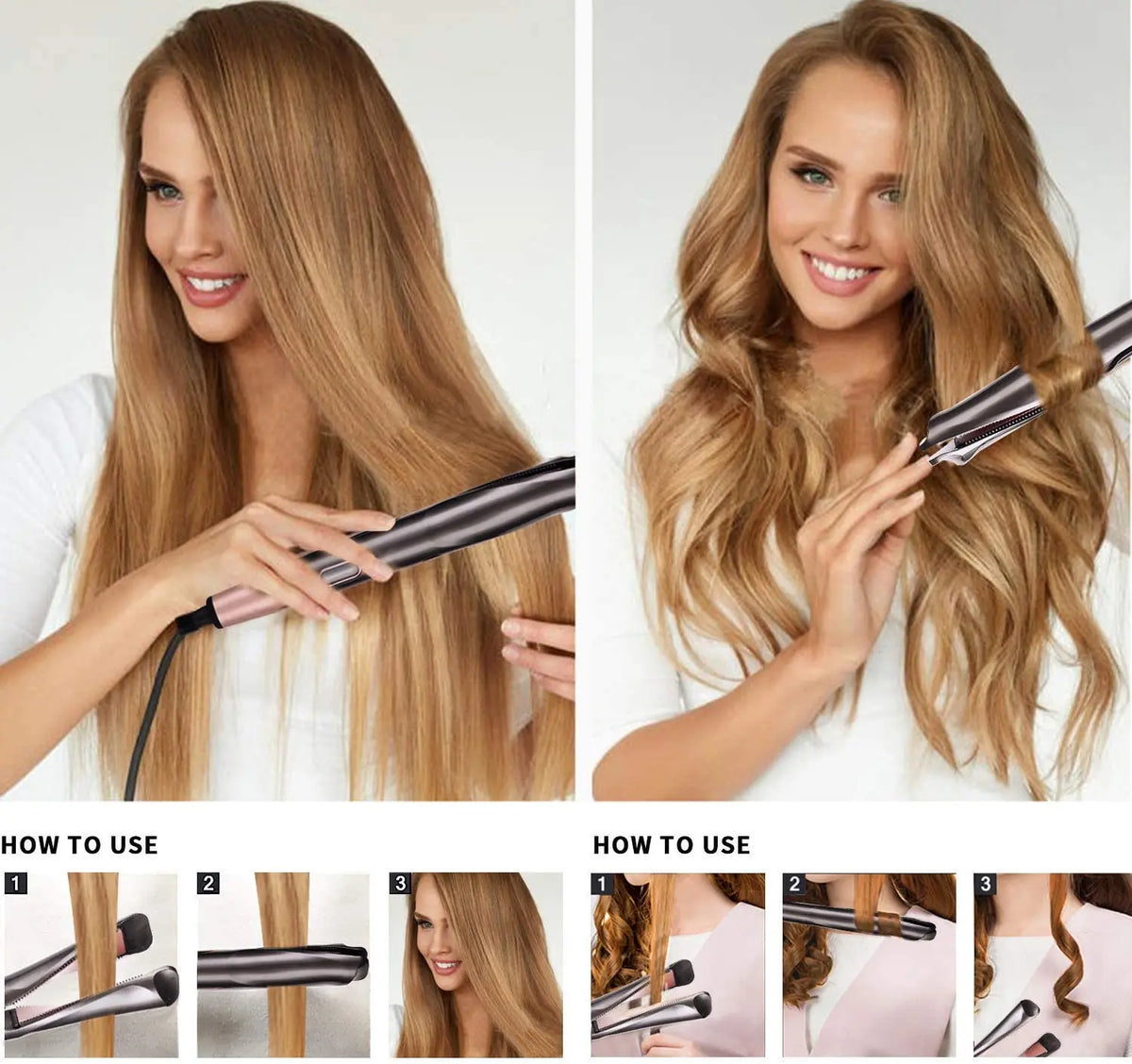 2 in 1 Pro Gold Titanium Flat Iron Twist Hair Curler & Straightener Iron Anti-Frizz For Hair Straightening and Curling/ Styling Tool