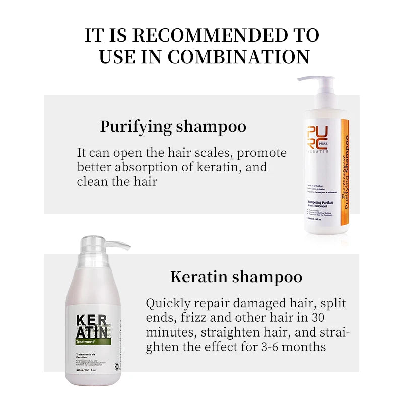 PURC Hair Purifying Shampoo Conditioner Keratin Hair Treatment Straightening Smoothing Professional Hair Care Salon Products