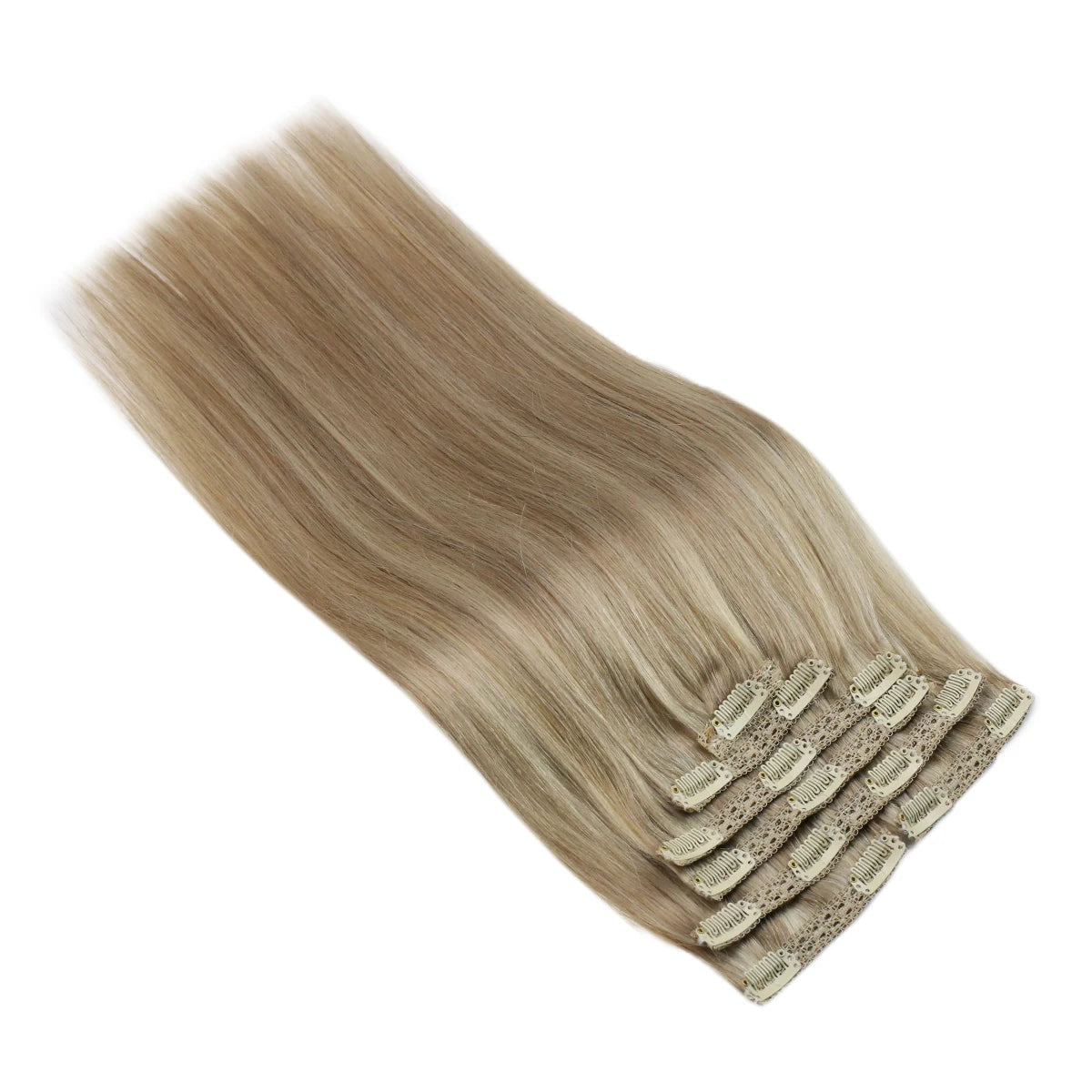 VeSunny Clip in Hair Extensions Human Hair Double Weft Remy Wigs 7pcs Clip on Extensions Dark Brown Blonde 100g Brazilian Hair
