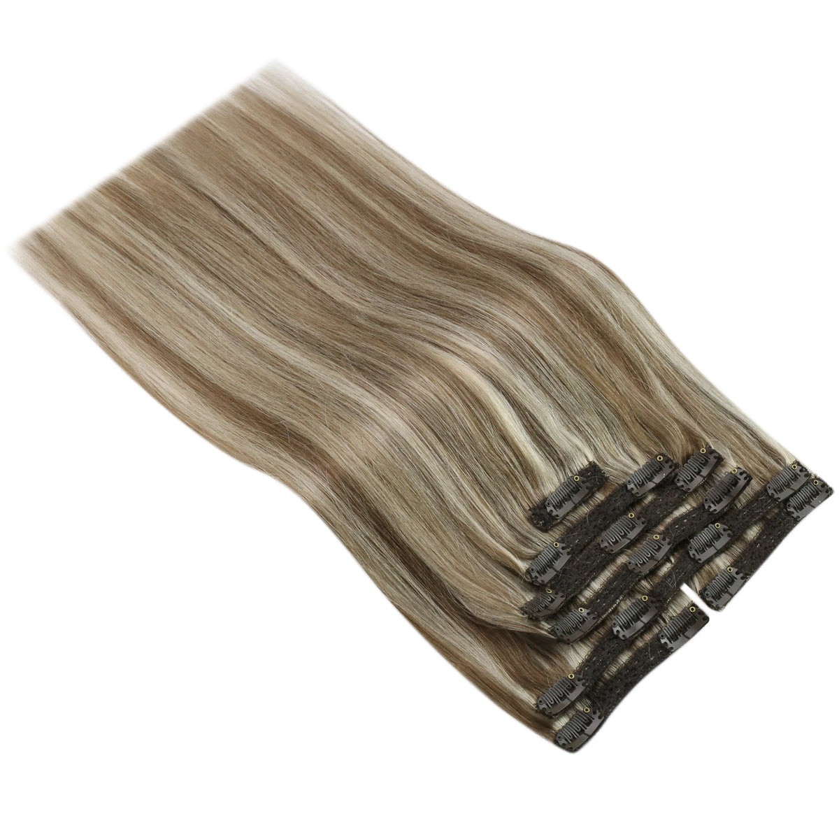 VeSunny Clip in Hair Extensions Human Hair Double Weft Remy Wigs 7pcs Clip on Extensions Dark Brown Blonde 100g Brazilian Hair