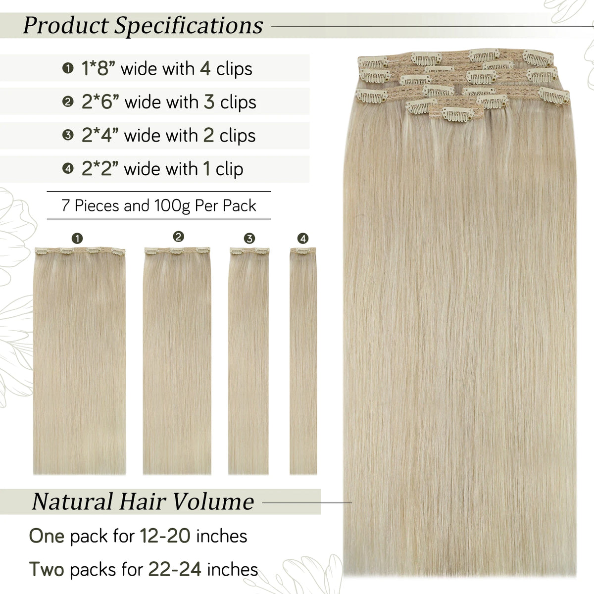VeSunny Clip in Hair Extensions Human Hair Double Weft Remy Wigs 7pcs Clip on Extensions Dark Brown Blonde 100g Brazilian Hair