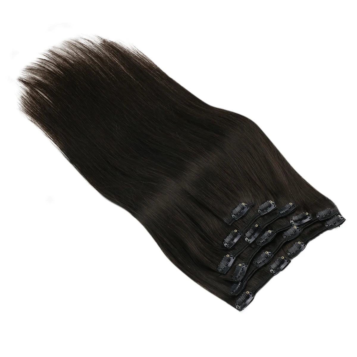 VeSunny Clip in Hair Extensions Human Hair Double Weft Remy Wigs 7pcs Clip on Extensions Dark Brown Blonde 100g Brazilian Hair