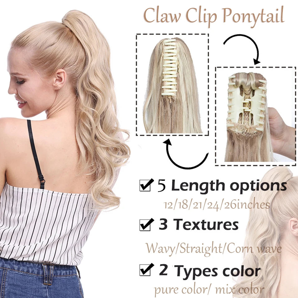 Synthetic 12-26inch Claw Clip On Ponytail Hair Extension -Ponytail Extension Hair For Women- Ponytail Hairpiece