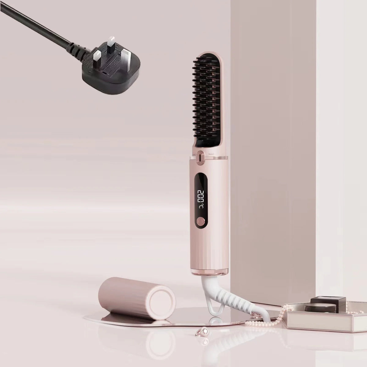 New Hair Straightening Brush 4 Temp Settings,Ceramic Heated Hot Brush Portable Straightener Comb Negative Ion Styling Tool
