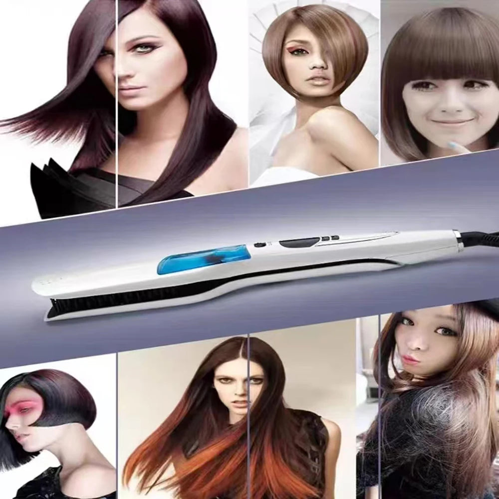 Steam Hair Straightener Brush/ Anti-scald /Negative Ion Hair Care /Ceramic Wide Hair Curling Flat Plates/ Lcd Display Hot Comb