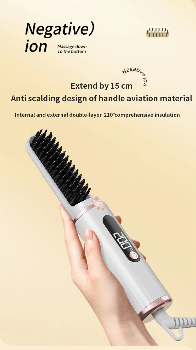 New Hair Straightening Brush 4 Temp Settings,Ceramic Heated Hot Brush Portable Straightener Comb Negative Ion Styling Tool