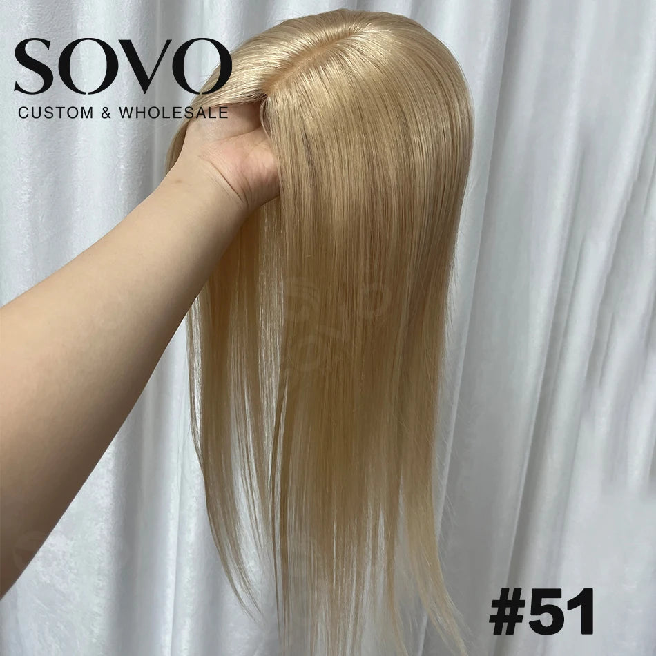 Highlight Straight Human Hair Topper for Women -10x12CM, Skin Base Hair Piece with 4 Clips, Breathable Real Human Hair