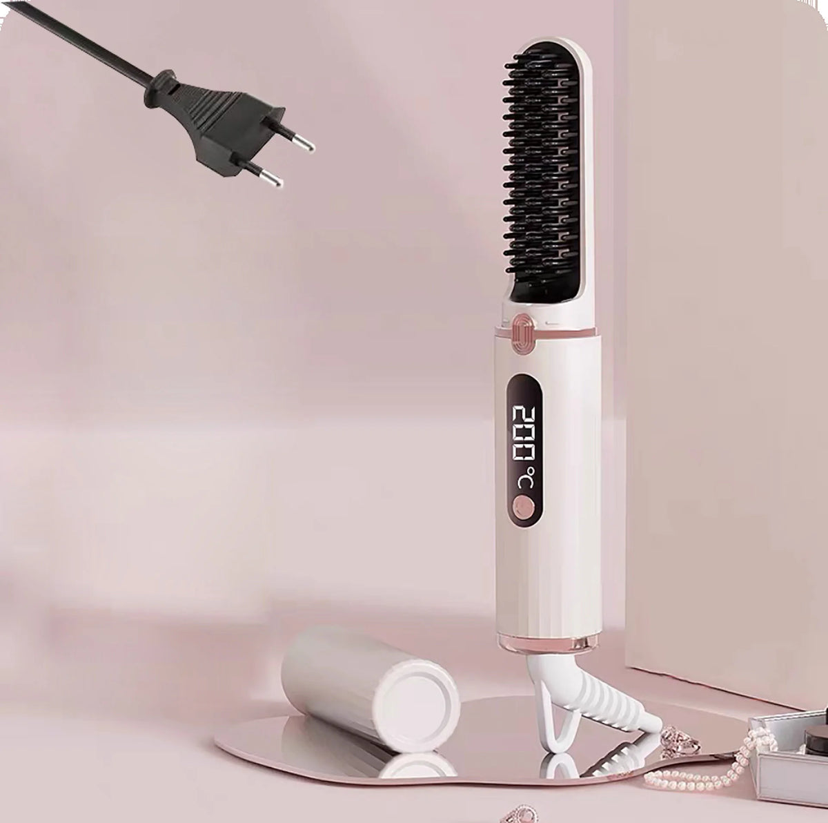 New Hair Straightening Brush 4 Temp Settings,Ceramic Heated Hot Brush Portable Straightener Comb Negative Ion Styling Tool