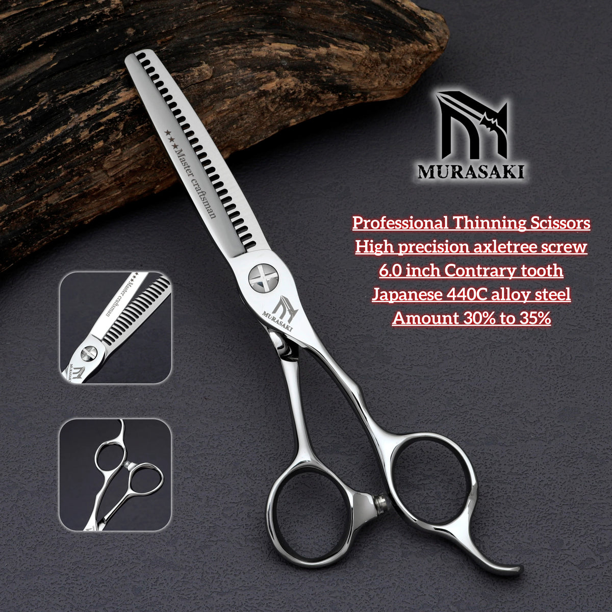 MURASAKI Professional Barber Scissors，6.0 Inch Japanese 440C Steel Hairdressing Scissors，Salon High-Quality Hair Cutting Tools