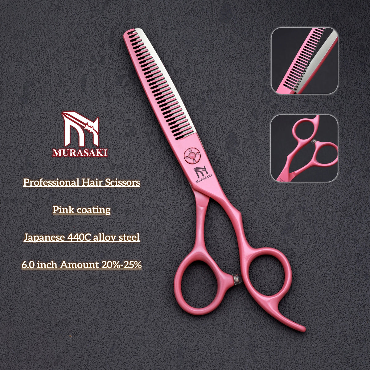 MURASAKI Professional Barber Scissors，6.0 Inch Japanese 440C Steel Hairdressing Scissors，Salon High-Quality Hair Cutting Tools