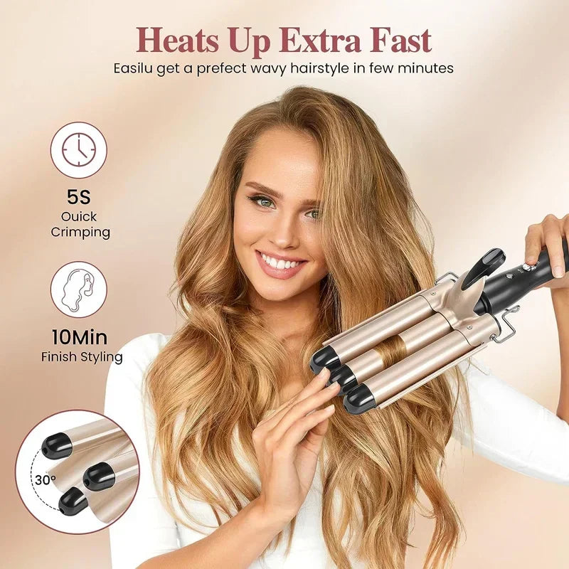 Professional Hair Curling Iron- Ceramic Triple Barrel Hair Curler- Hair Wave Styling Tool
