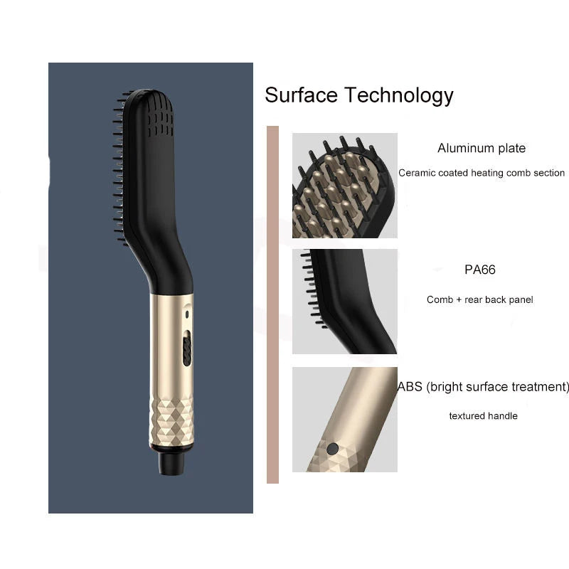 Professional Mini Ceramic Brush Straightener for Beards/ Beard Straightening Comb/ Beard Hair Brush/ Men 's Hair Straightener Comb for Beards