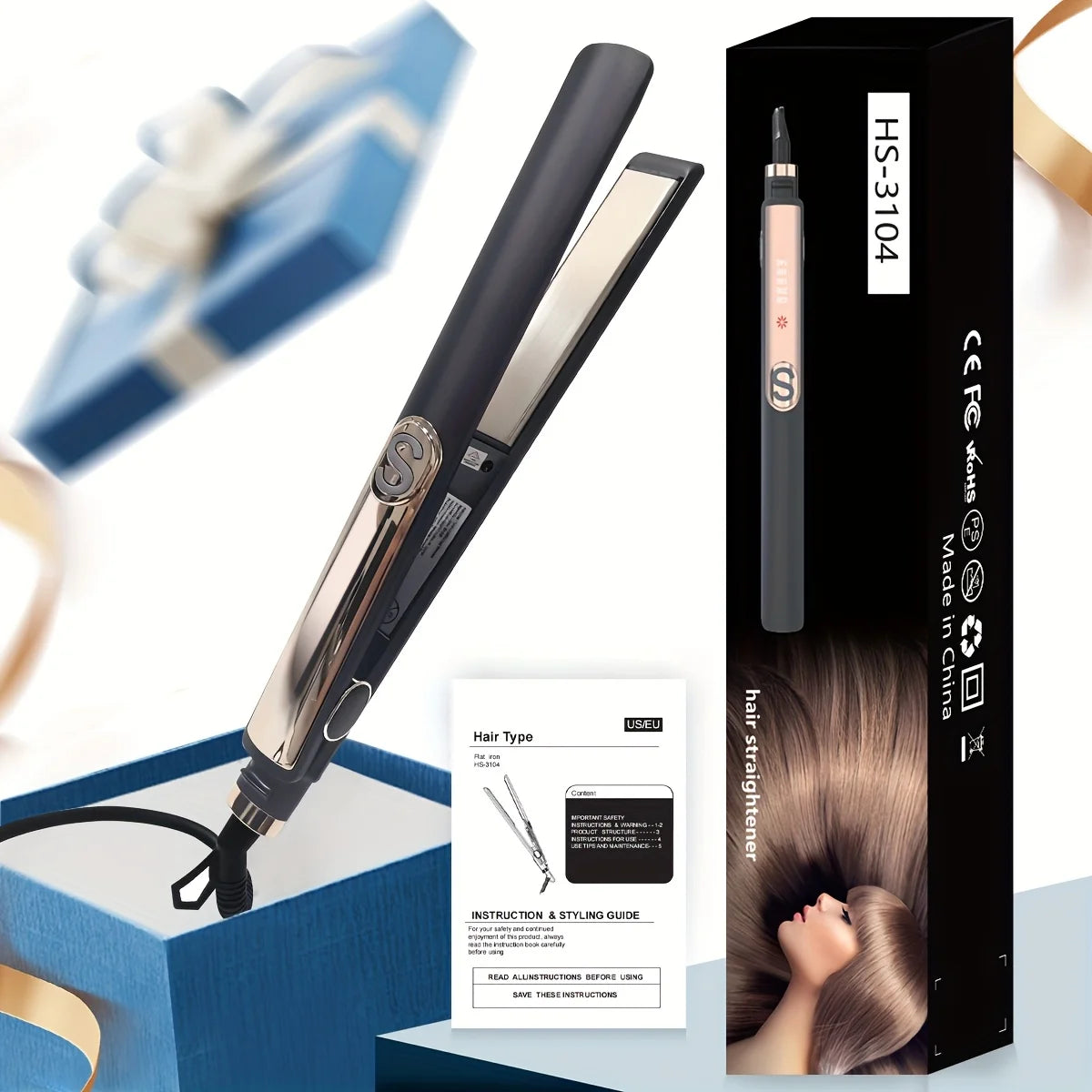 Professional Hair Straightener Curling Iron Ceramic Plate Negative Ion Plate Even Heat Temperature Adjustable Hair Straightener