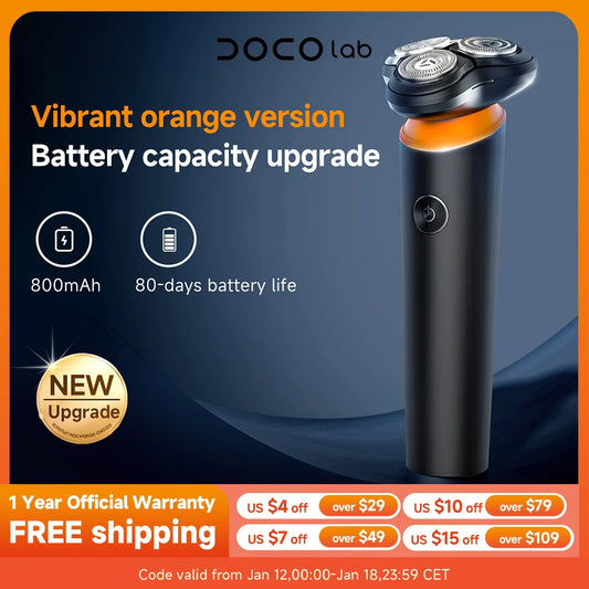 DOCOLAB Electrical Rotary Shaver For Men Magnetic Cutter Blade Portable Beard Trimmer Type-C Rechargeable