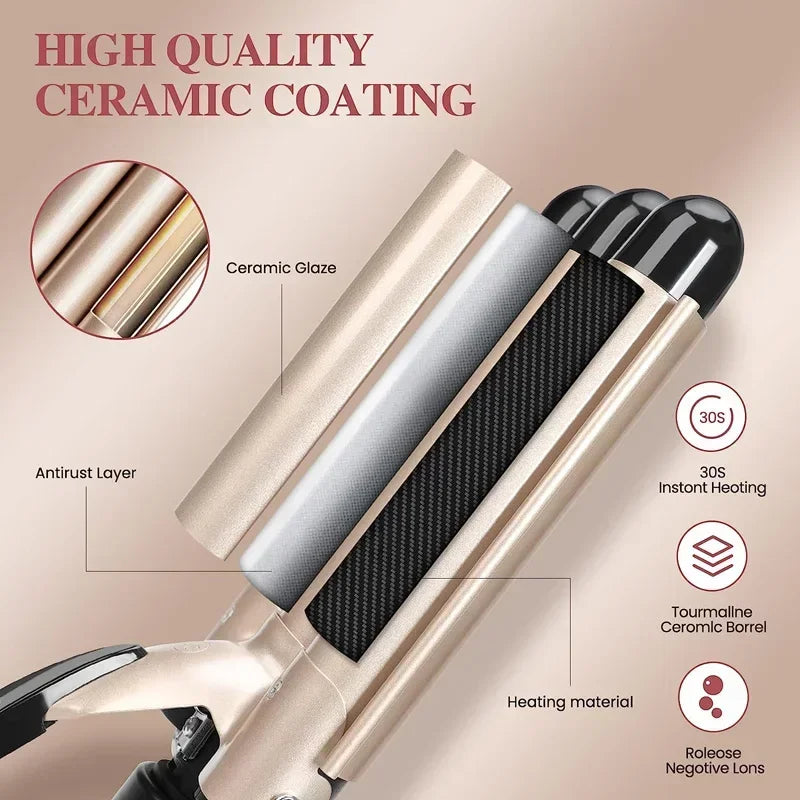 Professional Hair Curling Iron- Ceramic Triple Barrel Hair Curler- Hair Wave Styling Tool
