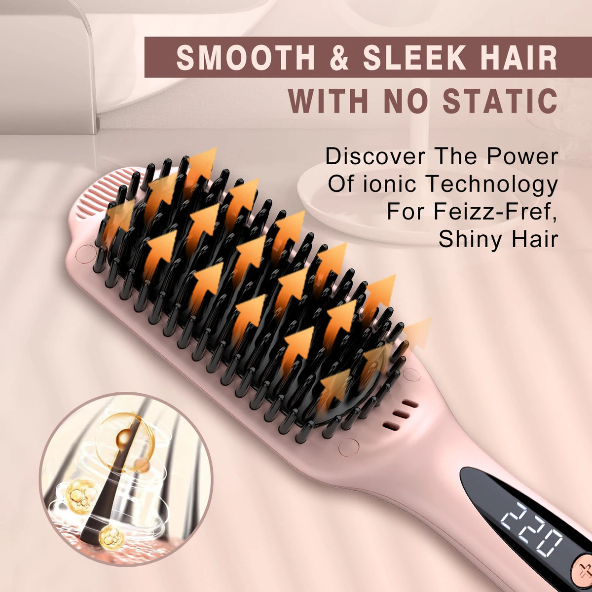 LANDOT Hair Straightener Brush Heats up in 30 seconds Anti-Scald Hot Comb with Ionic Ceramic Bristles, Salon-Smooth & Frizz-Free Results