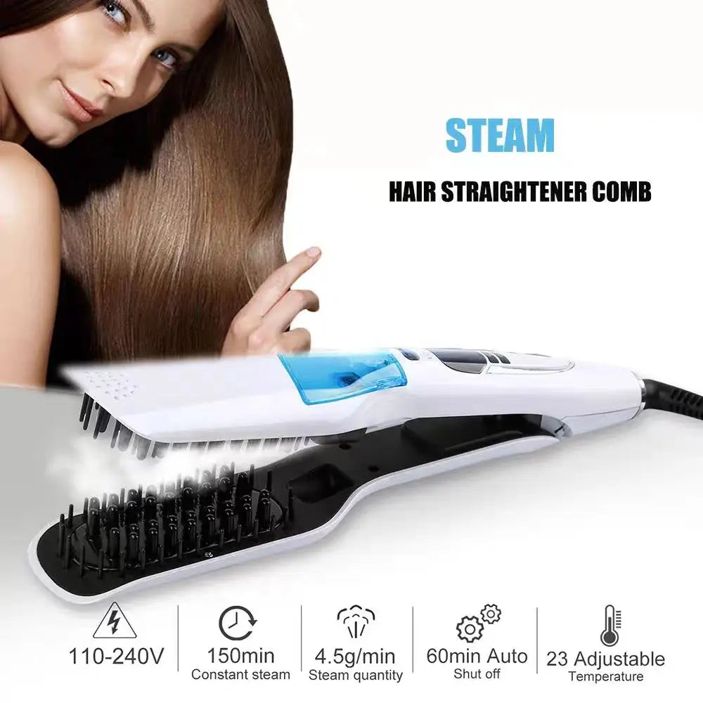 Steam Hair Straightener Brush/ Anti-scald /Negative Ion Hair Care /Ceramic Wide Hair Curling Flat Plates/ Lcd Display Hot Comb