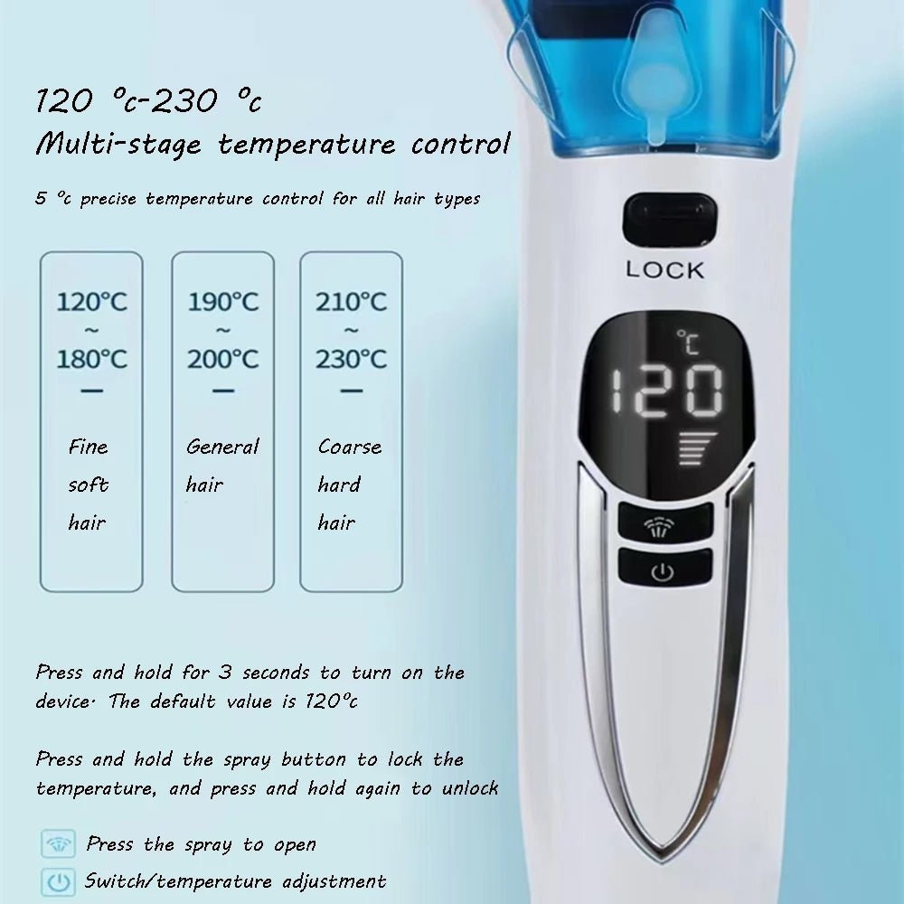 Steam Hair Straightener Brush/ Anti-scald /Negative Ion Hair Care /Ceramic Wide Hair Curling Flat Plates/ Lcd Display Hot Comb