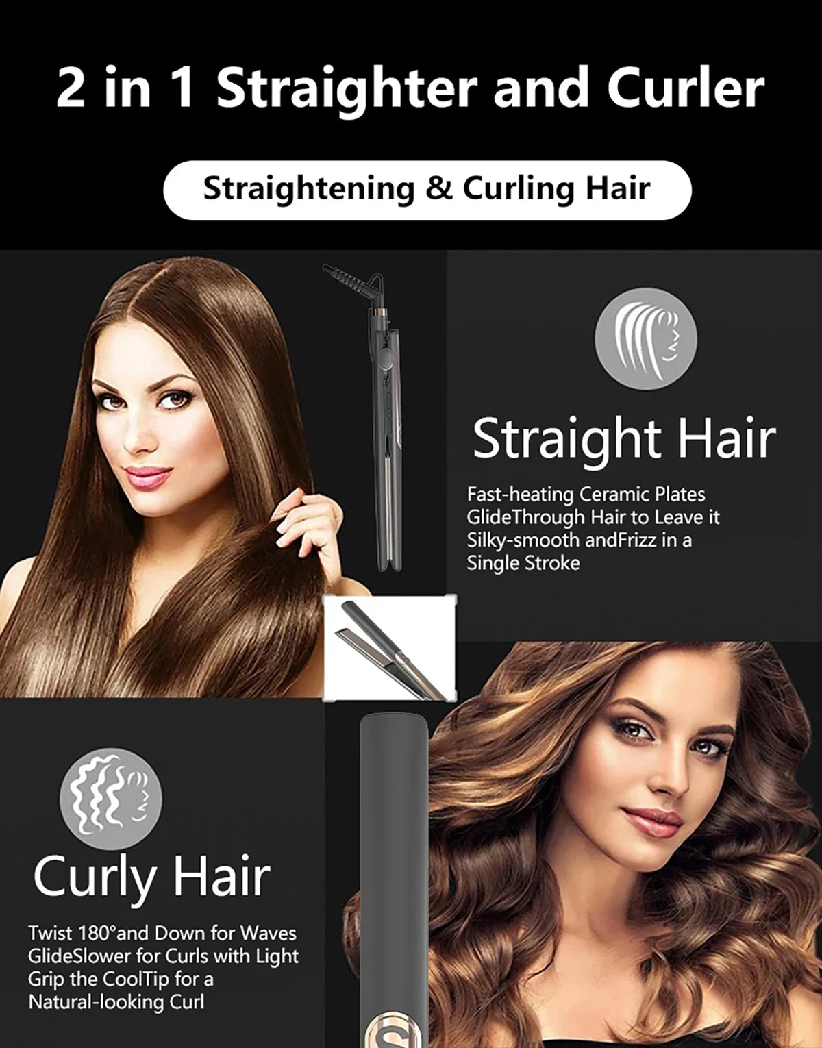 Professional Hair Straightener Curling Iron Ceramic Plate Negative Ion Plate Even Heat Temperature Adjustable Hair Straightener