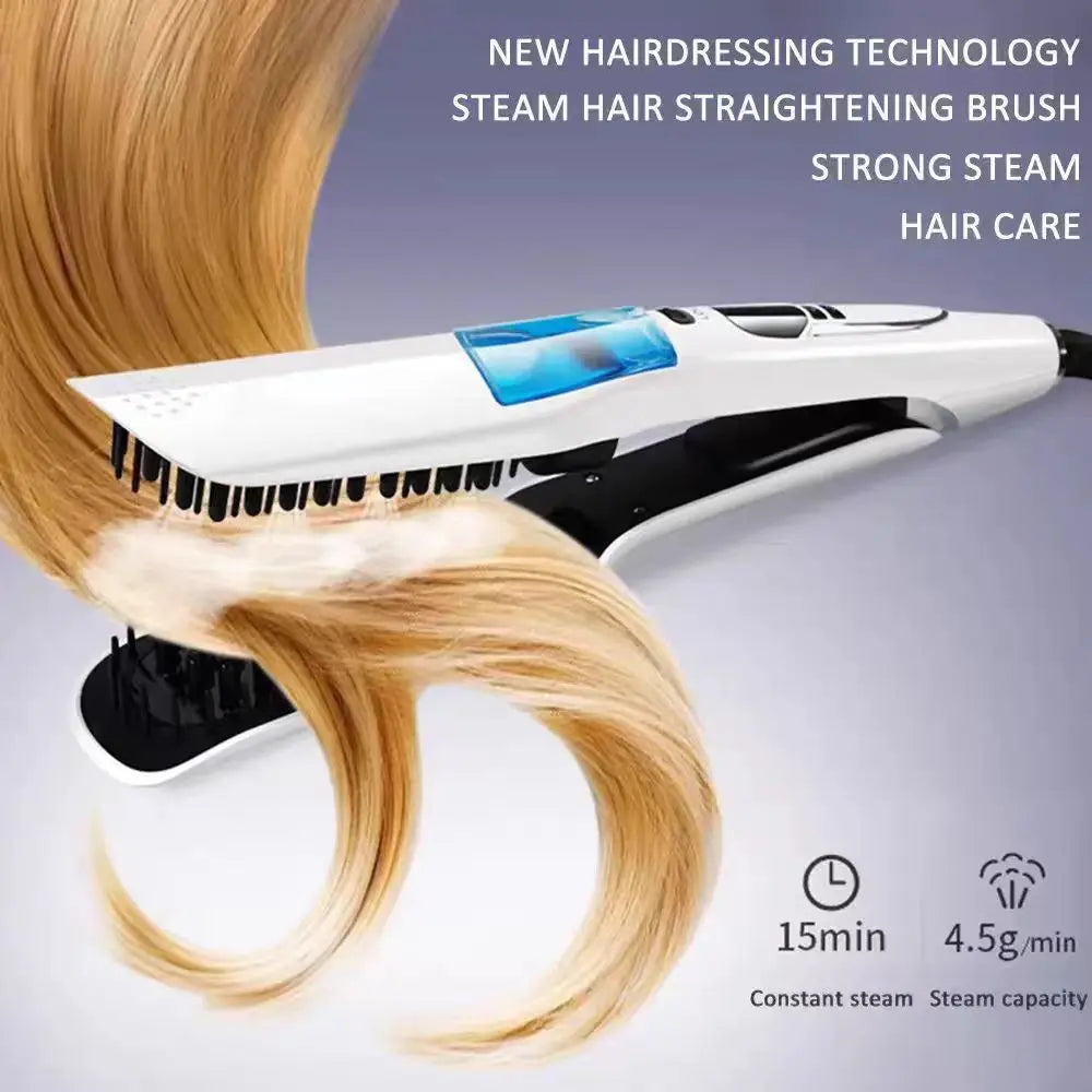Steam Hair Straightener Brush/ Anti-scald /Negative Ion Hair Care /Ceramic Wide Hair Curling Flat Plates/ Lcd Display Hot Comb