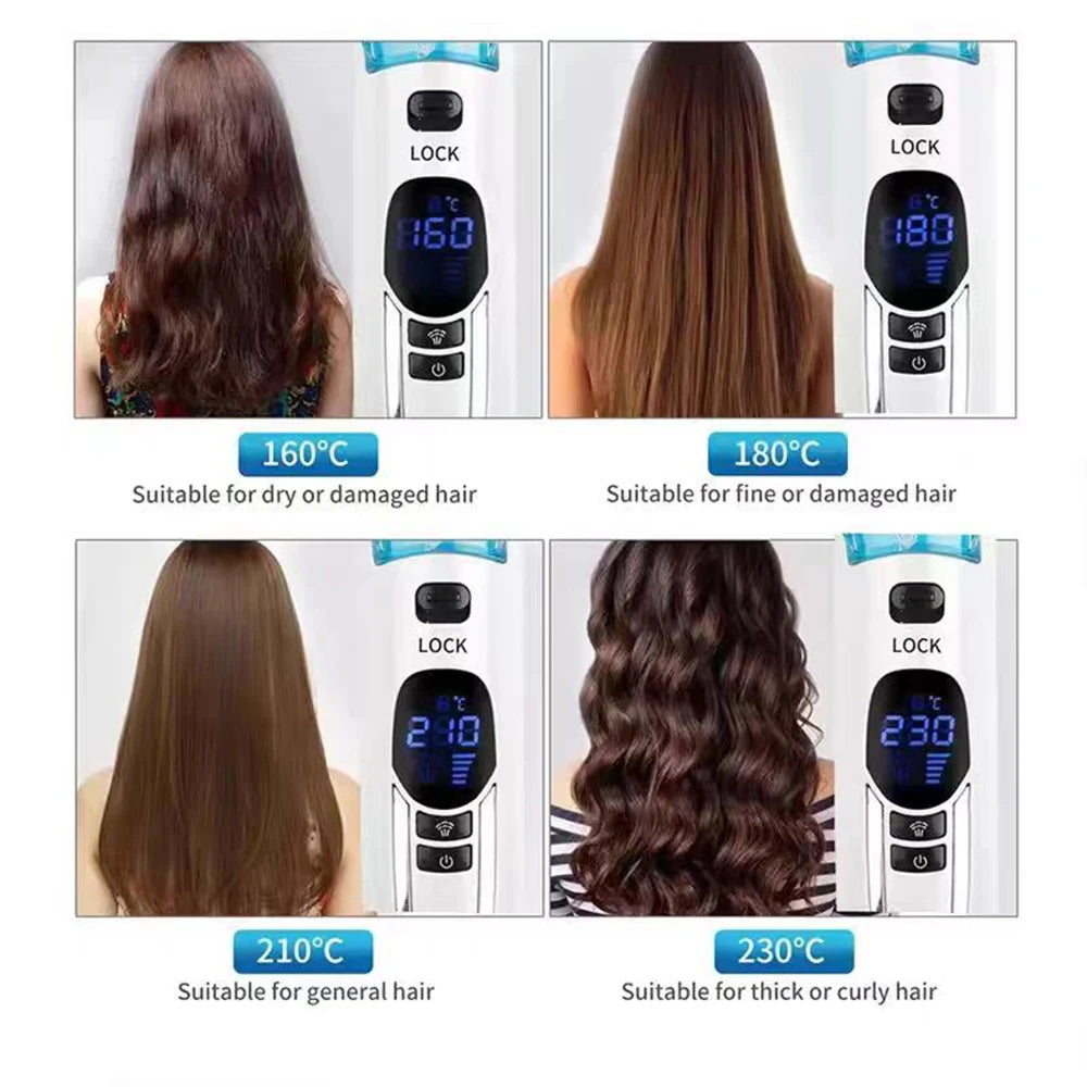 Steam Hair Straightener Brush/ Anti-scald /Negative Ion Hair Care /Ceramic Wide Hair Curling Flat Plates/ Lcd Display Hot Comb