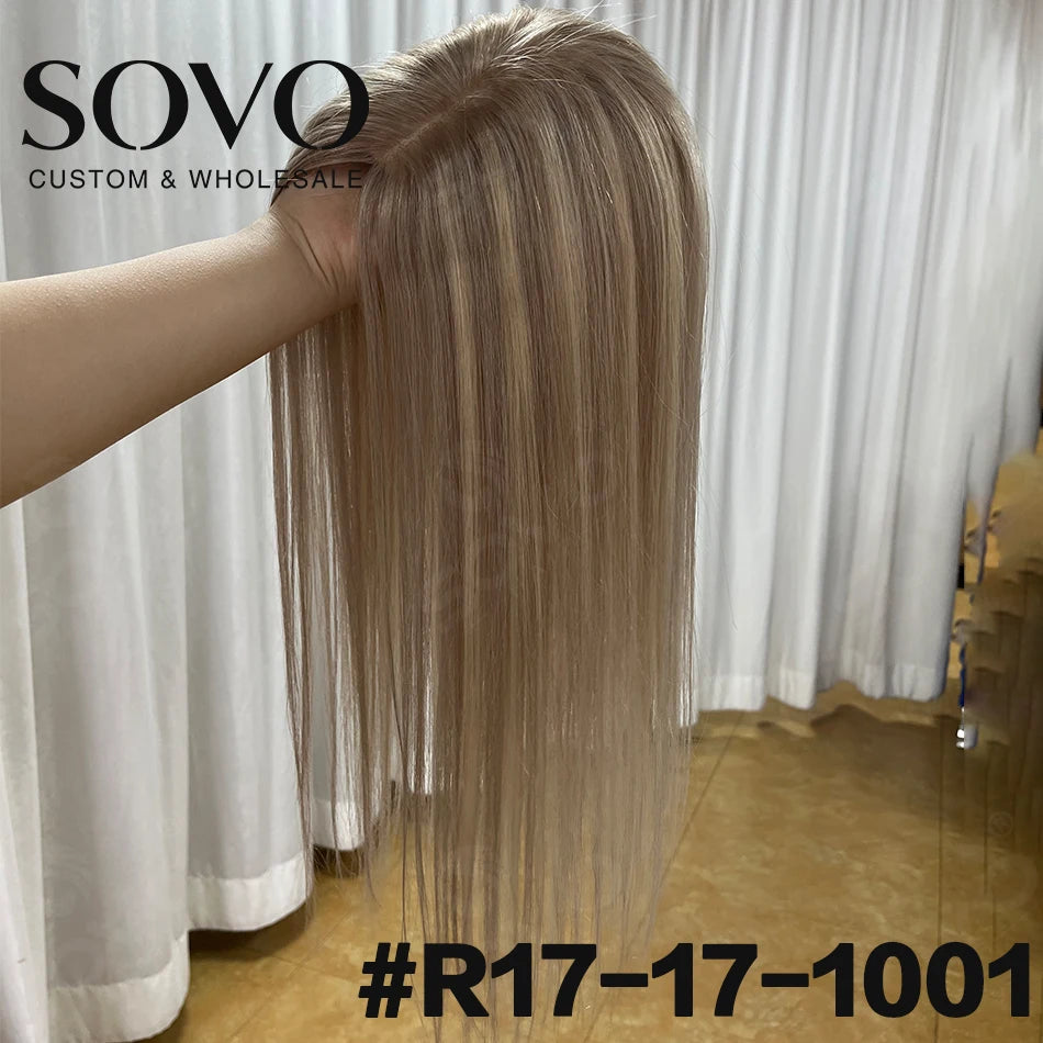 Highlight Straight Human Hair Topper for Women -10x12CM, Skin Base Hair Piece with 4 Clips, Breathable Real Human Hair
