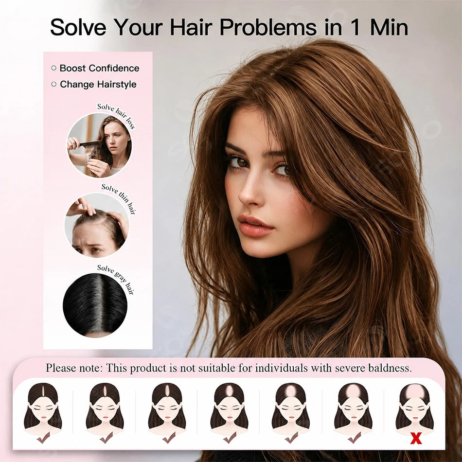 Highlight Straight Human Hair Topper for Women -10x12CM, Skin Base Hair Piece with 4 Clips, Breathable Real Human Hair