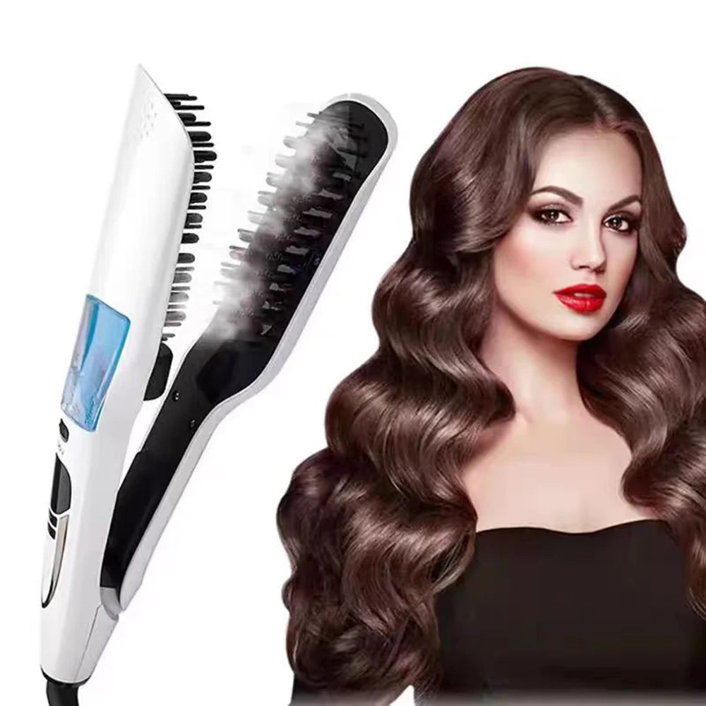 Steam Hair Straightener Brush/ Anti-scald /Negative Ion Hair Care /Ceramic Wide Hair Curling Flat Plates/ Lcd Display Hot Comb