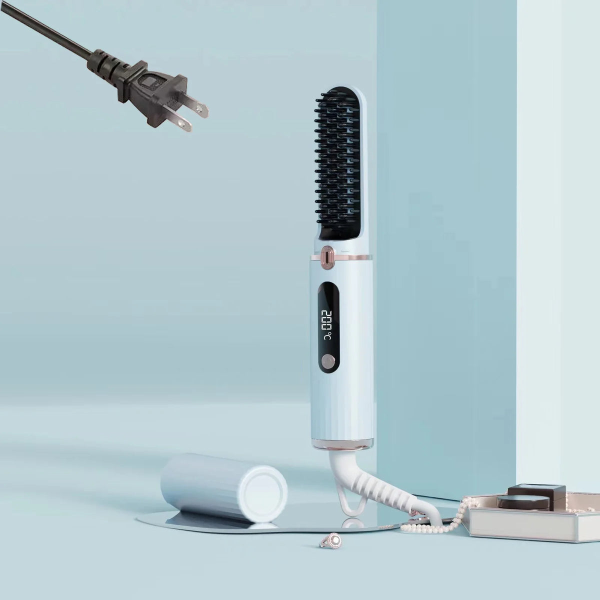 New Hair Straightening Brush 4 Temp Settings,Ceramic Heated Hot Brush Portable Straightener Comb Negative Ion Styling Tool