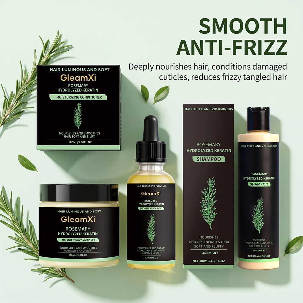 Rosemary Hair Set- Shampoo, Conditioner, Oil -Nourishing, Smoothing, Hydrating Silky Shine- 3pcs Daily Care