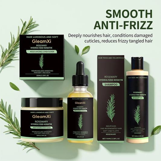Rosemary Hair Set- Shampoo, Conditioner, Oil -Nourishing, Smoothing, Hydrating Silky Shine- 3pcs Daily Care
