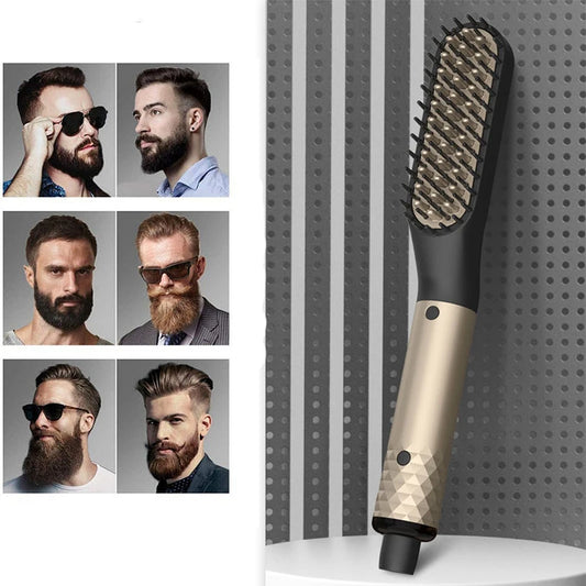 Professional Mini Ceramic Brush Straightener for Beards/ Beard Straightening Comb/ Beard Hair Brush/ Men 's Hair Straightener Comb for Beards