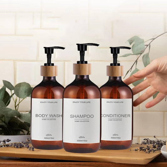 500ml Shampoo and Conditioner Dispenser Bottles, 3-Pack – Refillable Pump Soap Containers for Shower, Bathroom & Home Use