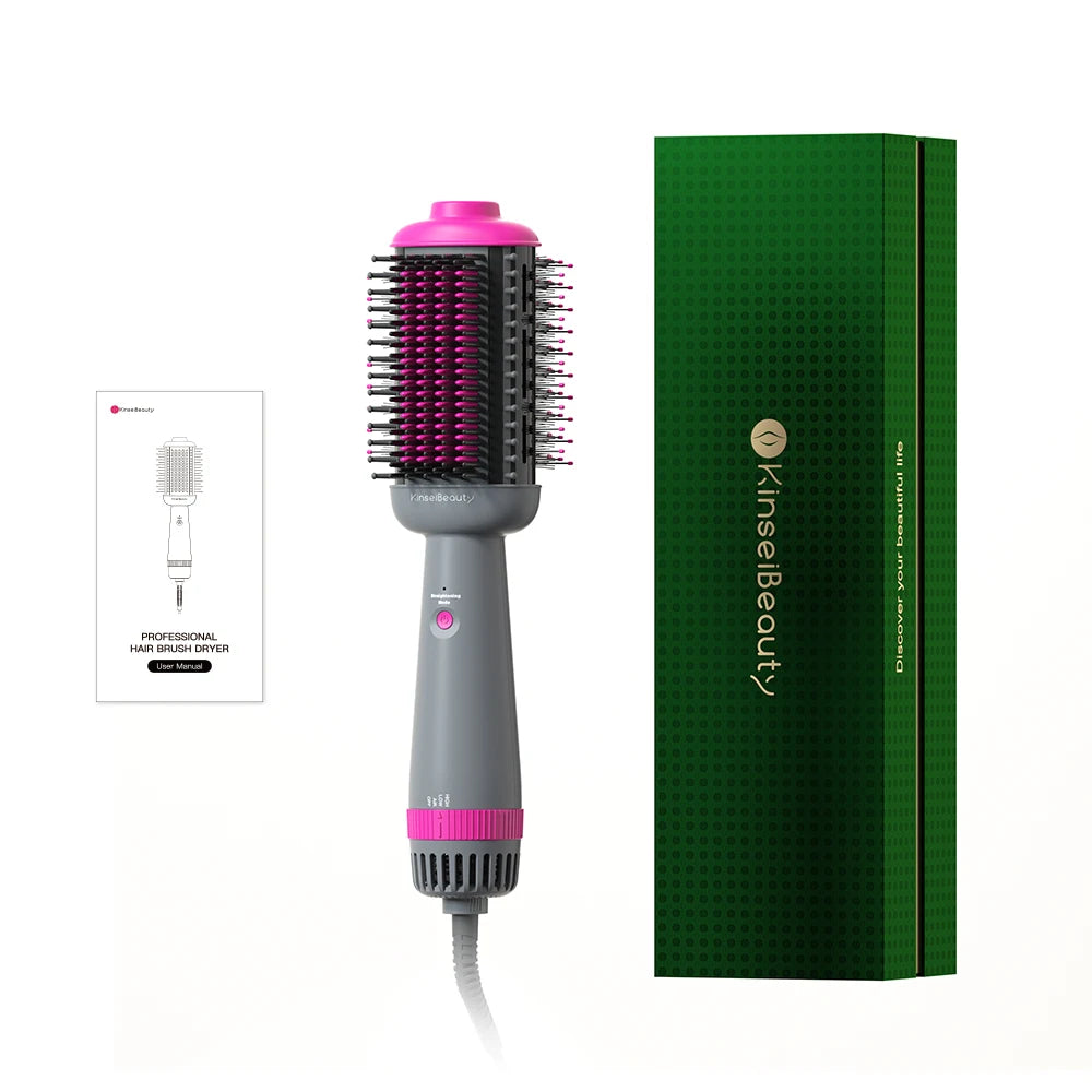 Kinsei Beauty Dryer and Straightening Brush 2 IN 1 Hair Brush Hair Dryer Hot Air Brush Ceramic Anti-ironing Blower Styling Tool