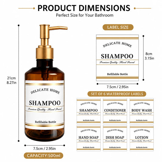 Shampoo Conditioner Dispenser -Amber Plastic Pump Bottles for Bathroom Shower -500ml Refillable Bottles for Shampoo Body Wash and Conditioner    each sold seperately
