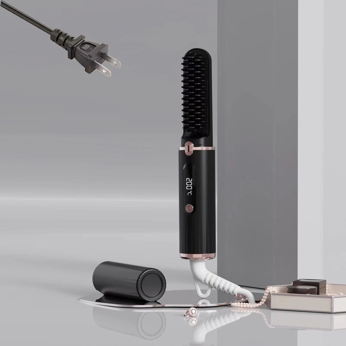 New Hair Straightening Brush 4 Temp Settings,Ceramic Heated Hot Brush Portable Straightener Comb Negative Ion Styling Tool