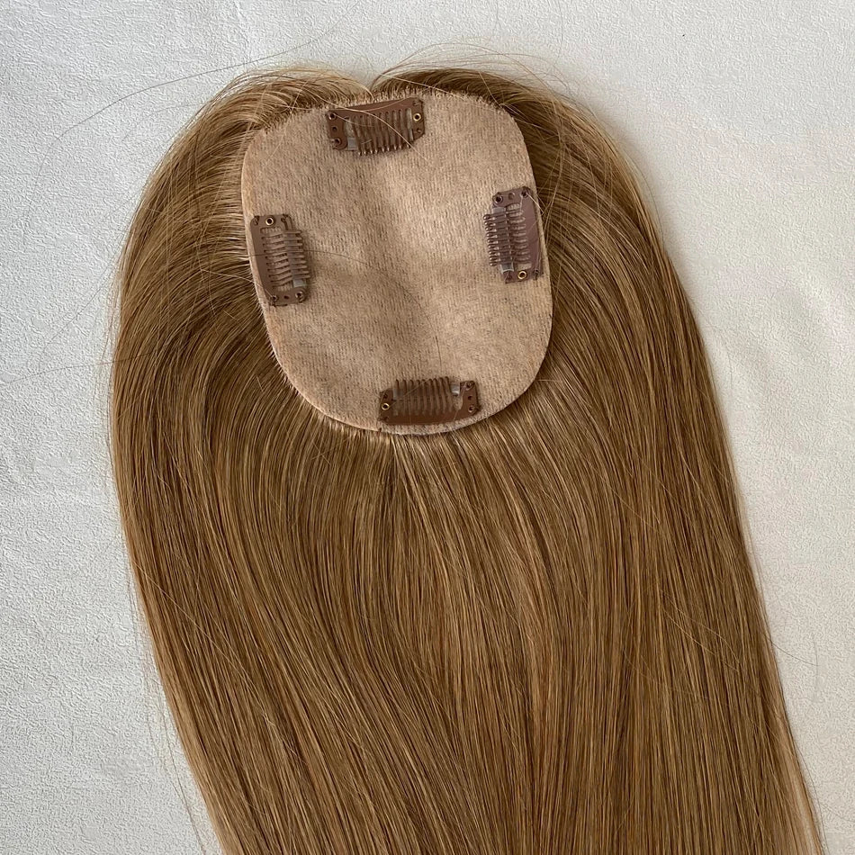 100% Human Hair Toppers for Women- 10/12 cm Silk Base Virgin Remy Hair Toppers 65-70 Grams Clip in Hair Toupee for Thinning Hair
