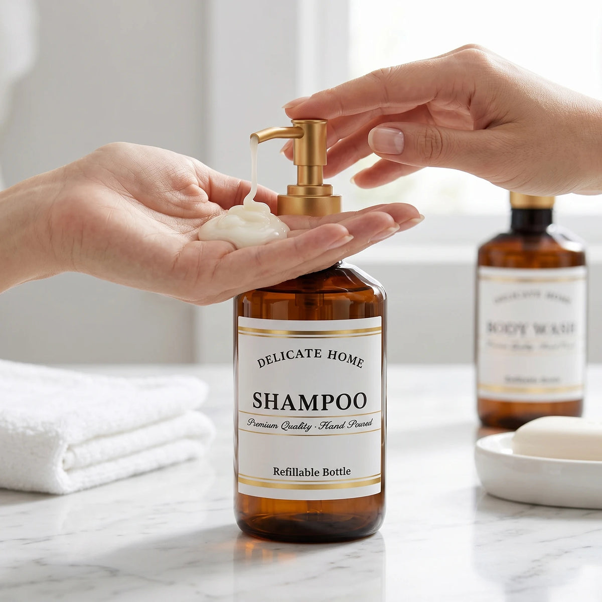 Shampoo Conditioner Dispenser -Amber Plastic Pump Bottles for Bathroom Shower -500ml Refillable Bottles for Shampoo Body Wash and Conditioner    each sold seperately