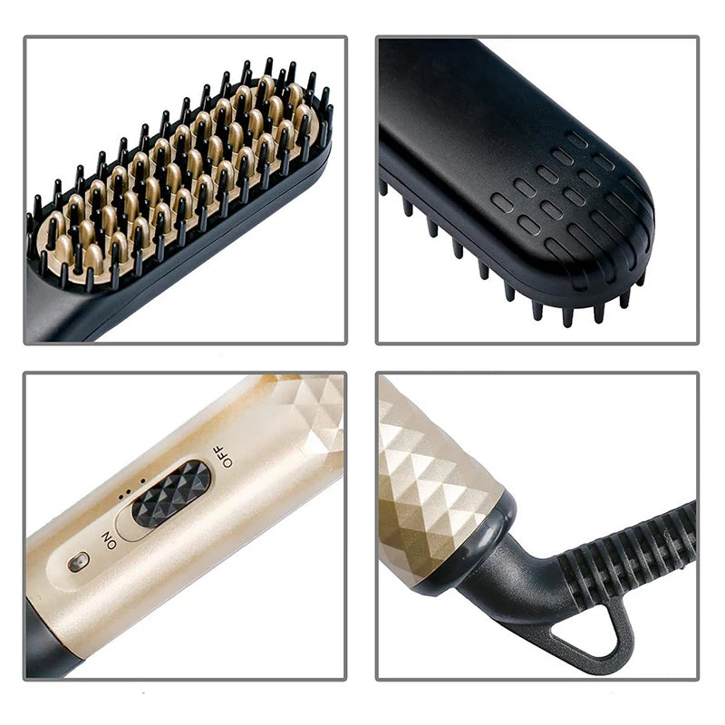 Professional Mini Ceramic Brush Straightener for Beards/ Beard Straightening Comb/ Beard Hair Brush/ Men 's Hair Straightener Comb for Beards