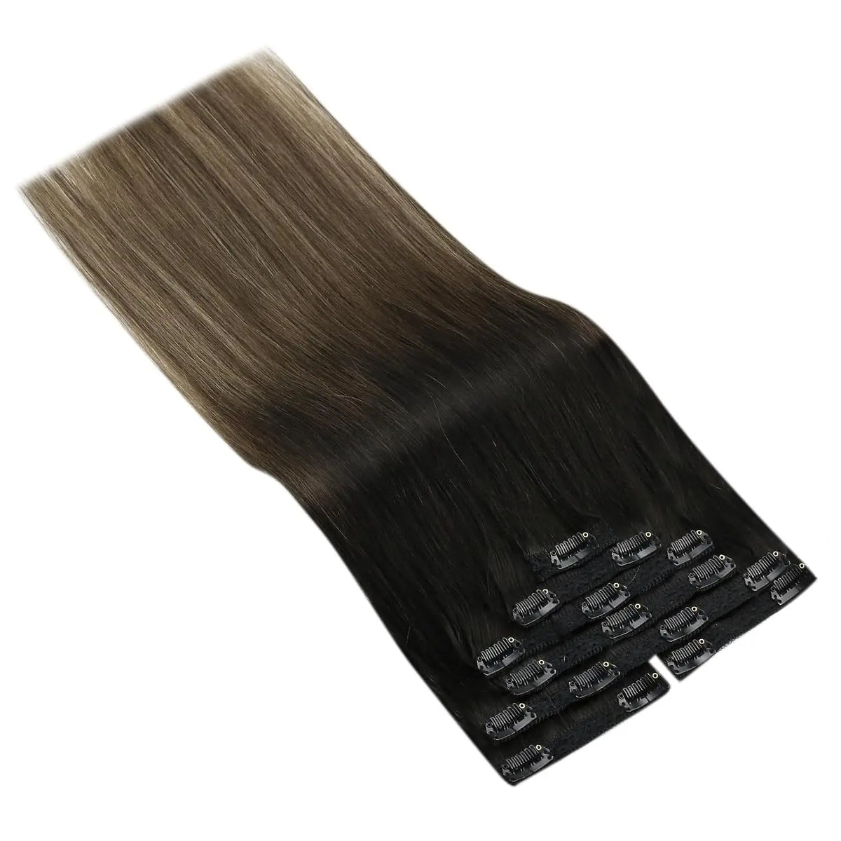 VeSunny Clip in Hair Extensions Human Hair Double Weft Remy Wigs 7pcs Clip on Extensions Dark Brown Blonde 100g Brazilian Hair