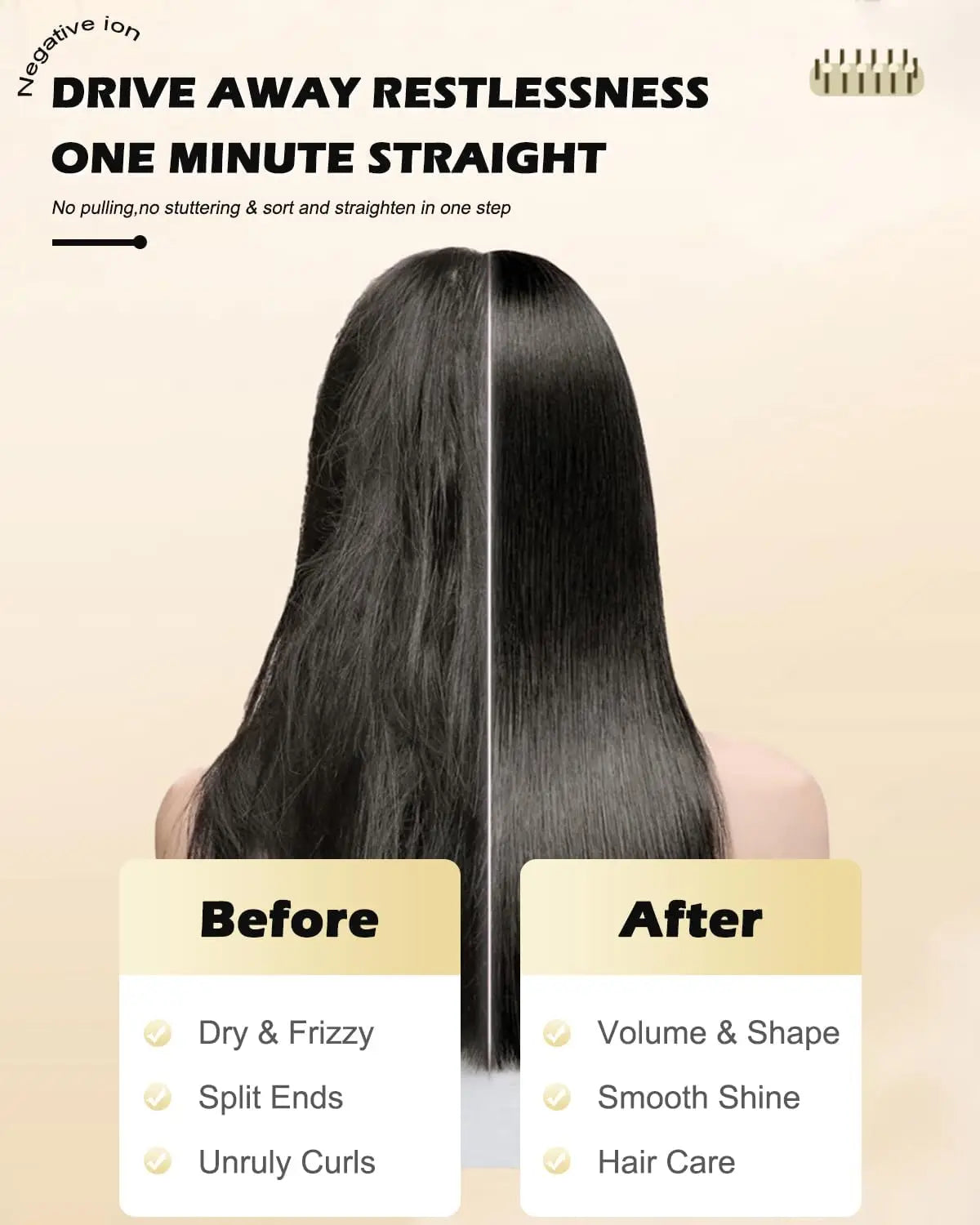 New Hair Straightening Brush 4 Temp Settings,Ceramic Heated Hot Brush Portable Straightener Comb Negative Ion Styling Tool