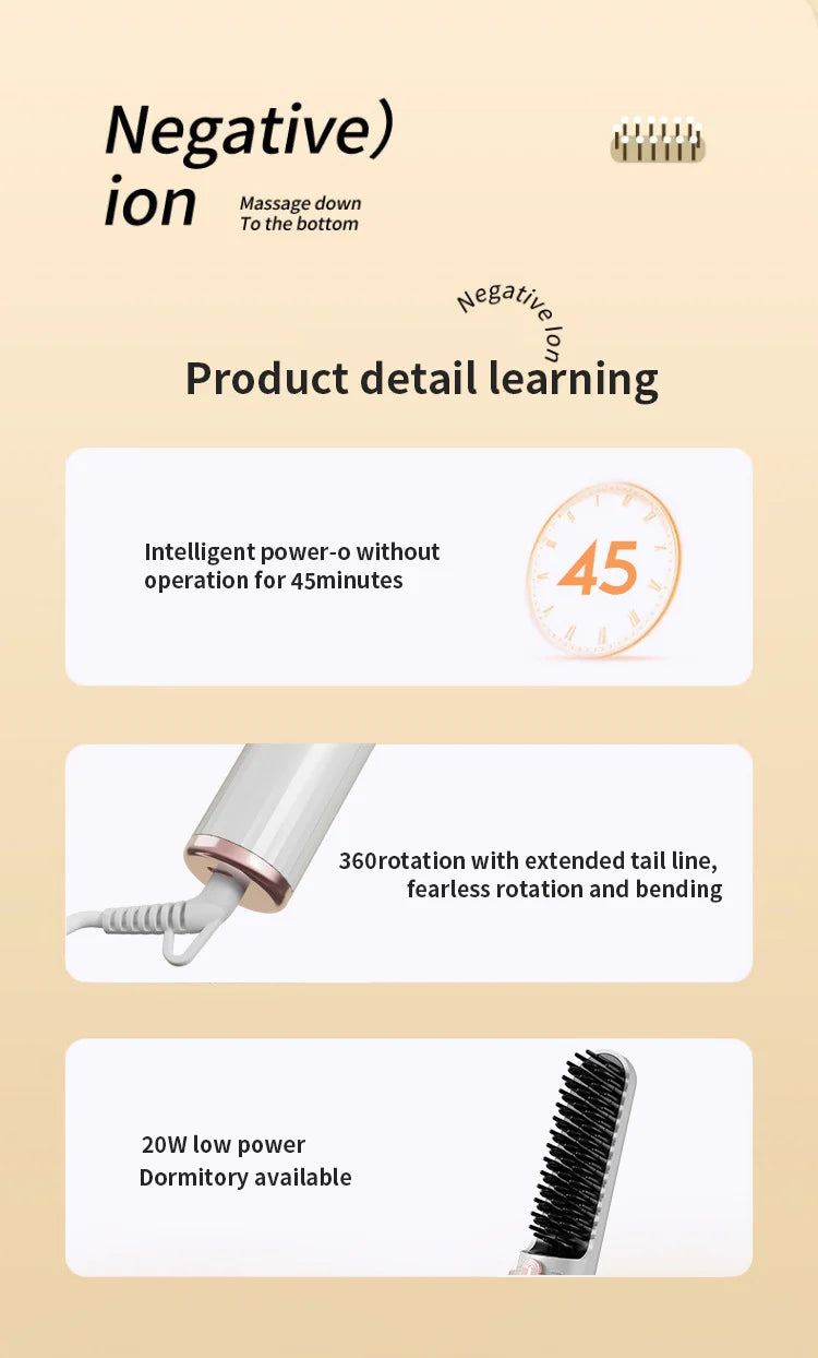 New Hair Straightening Brush 4 Temp Settings,Ceramic Heated Hot Brush Portable Straightener Comb Negative Ion Styling Tool